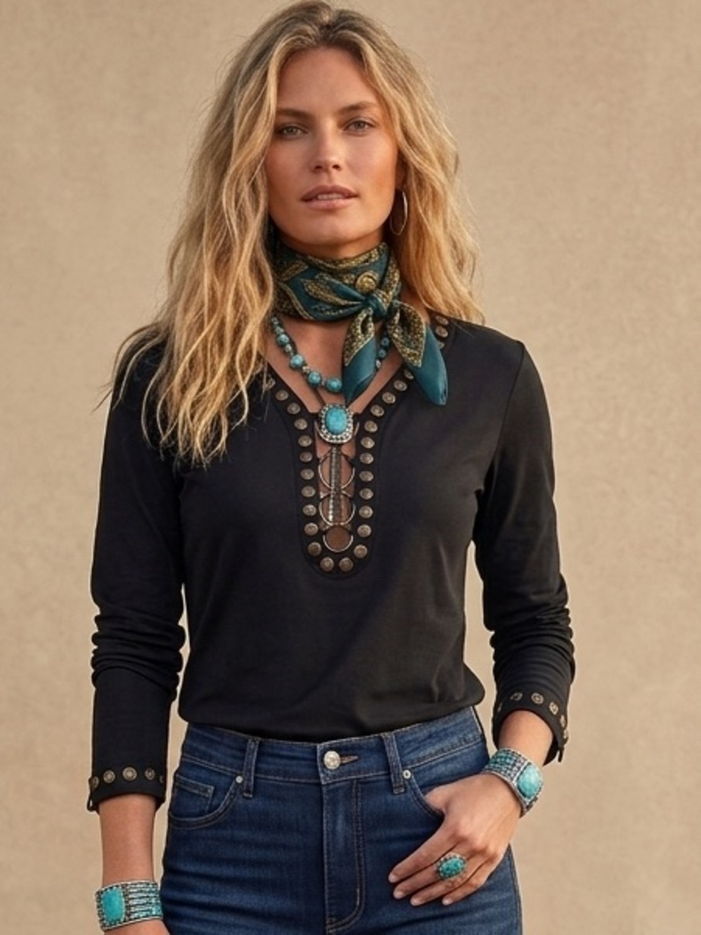 Double D Ranch Black Embellished Top Size XL 100% Cotton